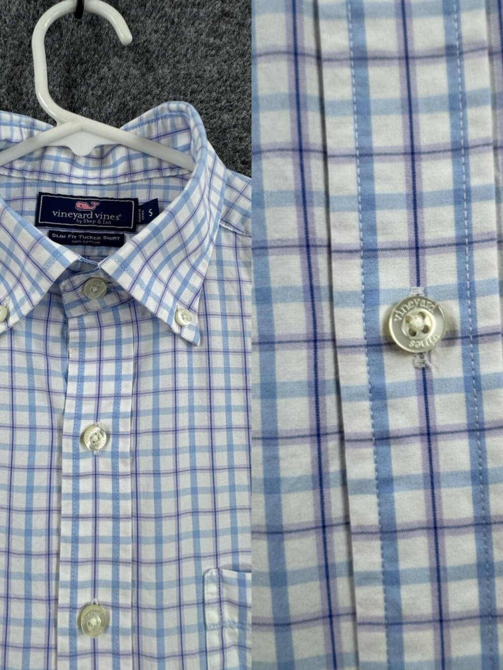 Vineyard Vines Blue White Logo Cotton Slim Fit Tucker Button-Down Mens Small